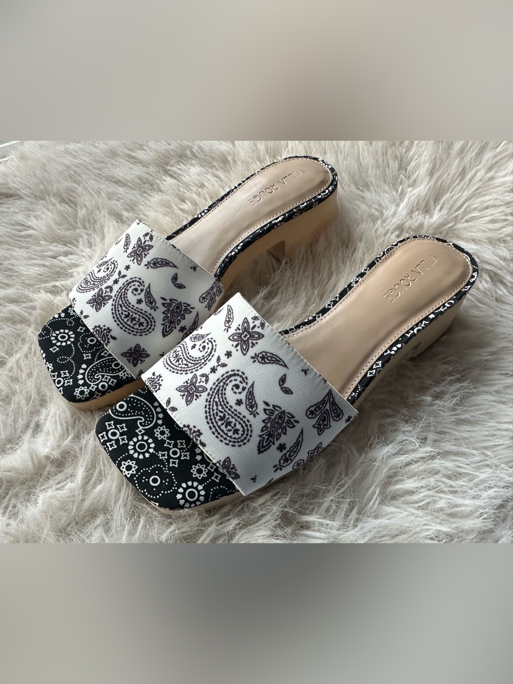 VILA Rouge clogs  White & Black Paisley Slide Mules 8